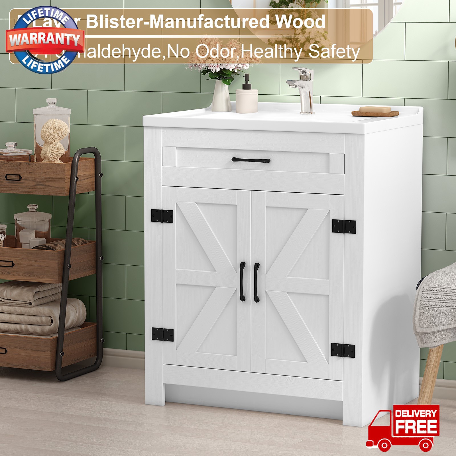 31″ Modern Bathroom Vanity w/Ceramic Sink,Storage Cabinet w/Soft Close Doors