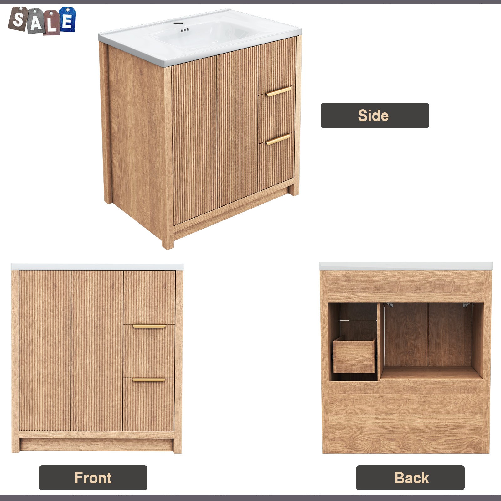 31 Inch Vanity Wood Bathroom Vanity Cabinet W/ Countertop Ceramic Sinkl