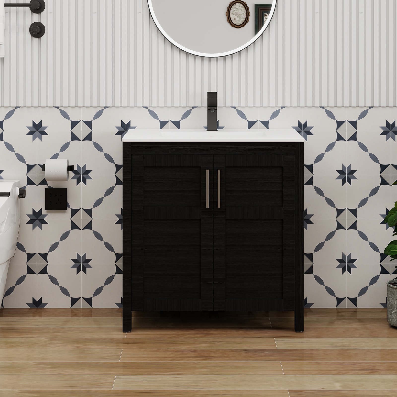 24/30/36 Inch Bathroom Cabinet with Ceramic Sink, 2 Soft-Close Doors & 2 Drawers
