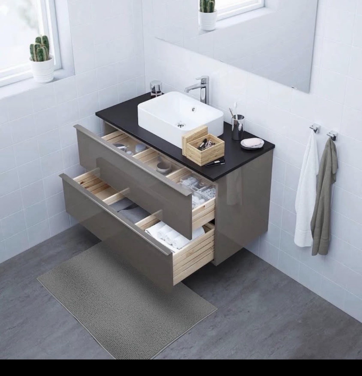 IKEA GODMORGON Gray Wall Mounted Bathroom Vanity Cabinet, 2 Drawers 801.809.93