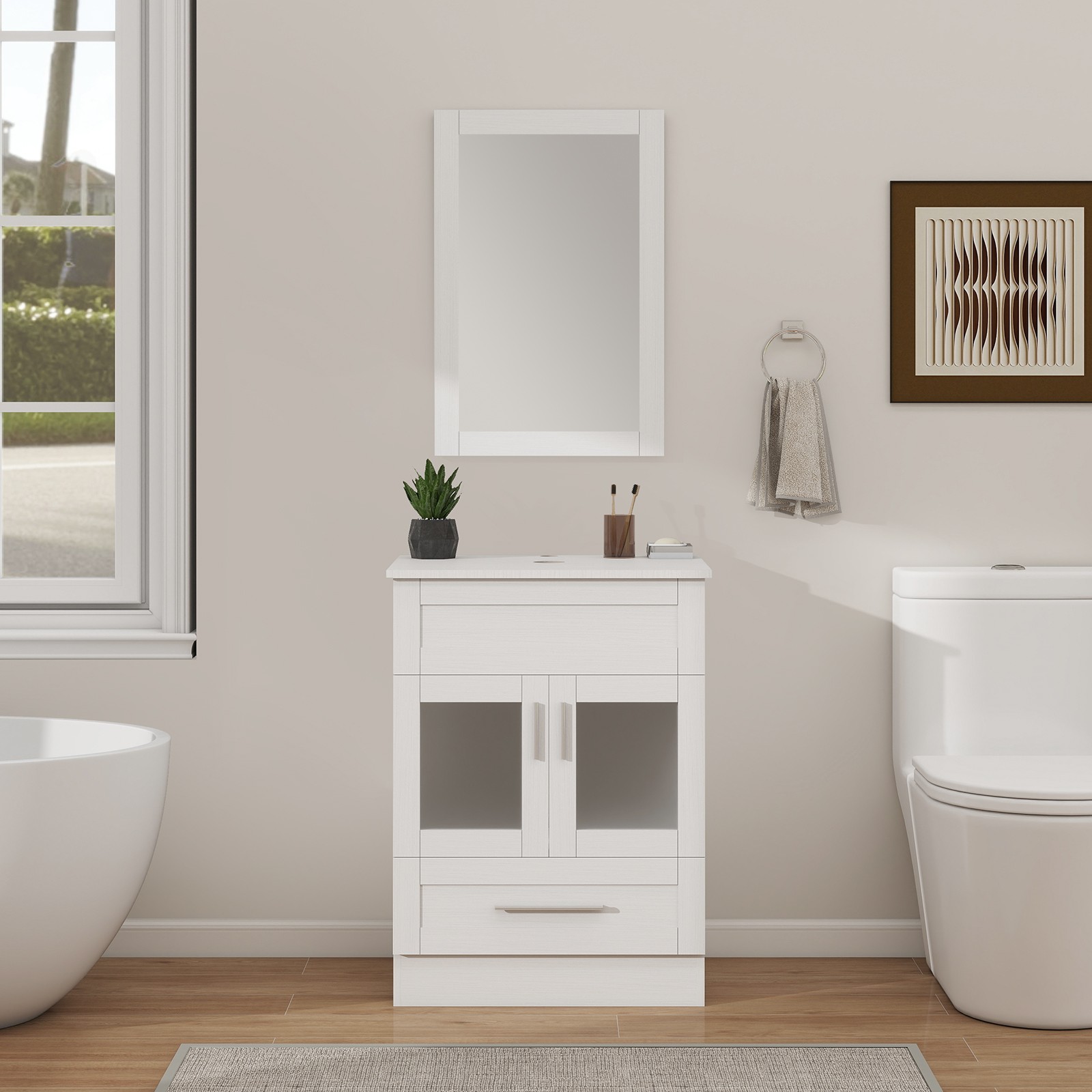 24″Bathroom Vanity All in One, Storage Cabinet, Mirror & Drawers