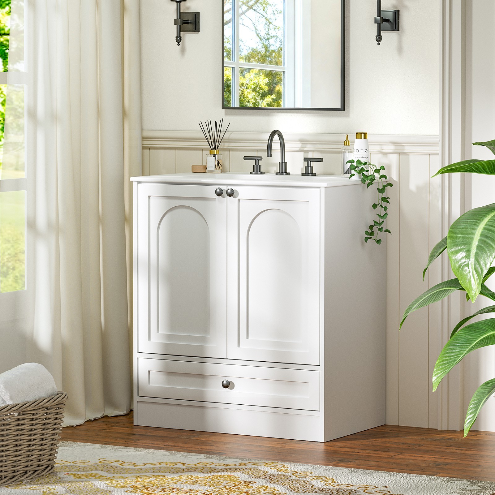 30″ Bathroom Vanity with Sink, Freestanding Bath Vanity Cabinet 2 Doors, Drawer