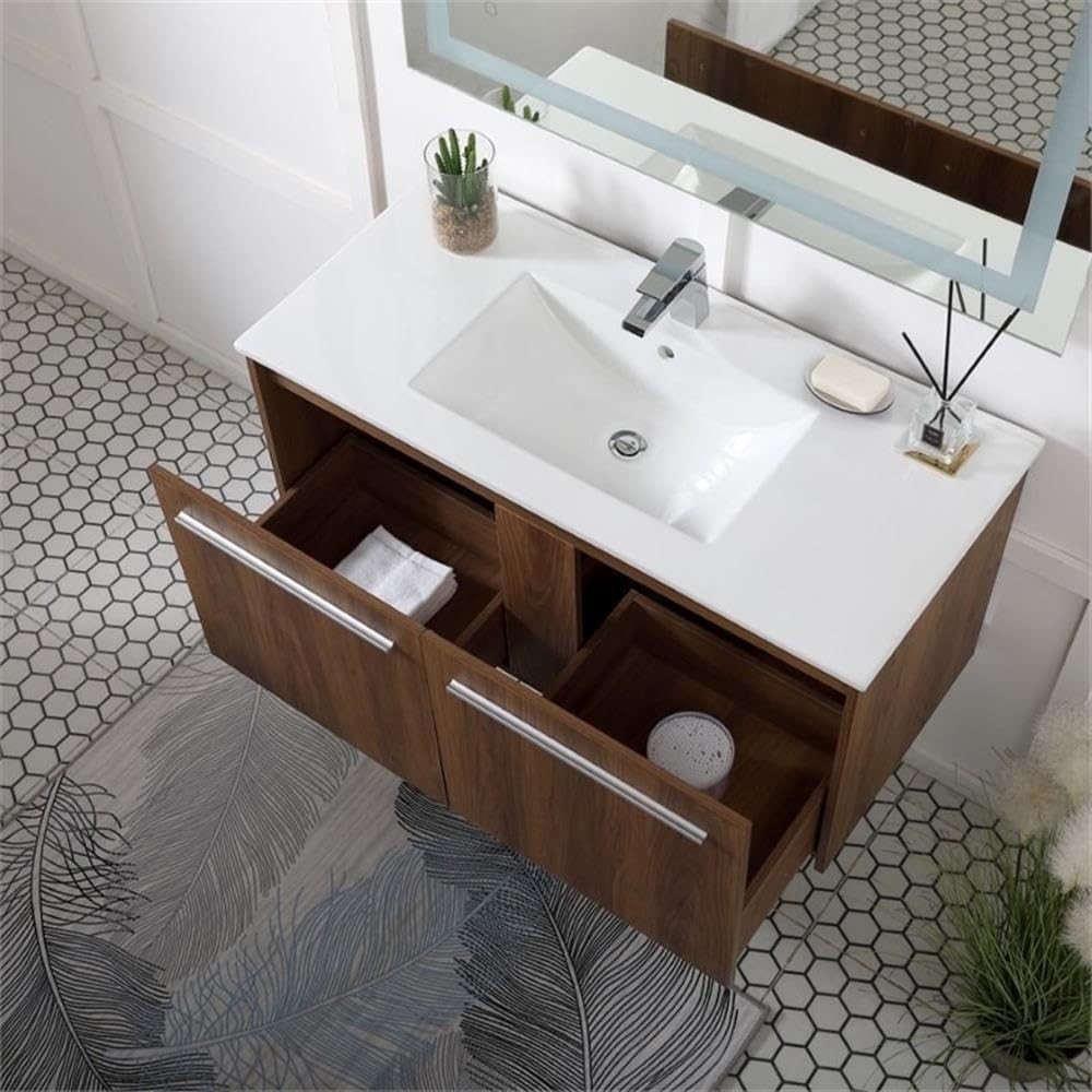Elegant Lighting 40 inch Single Bathroom Floating Vanity in Walnut Brown