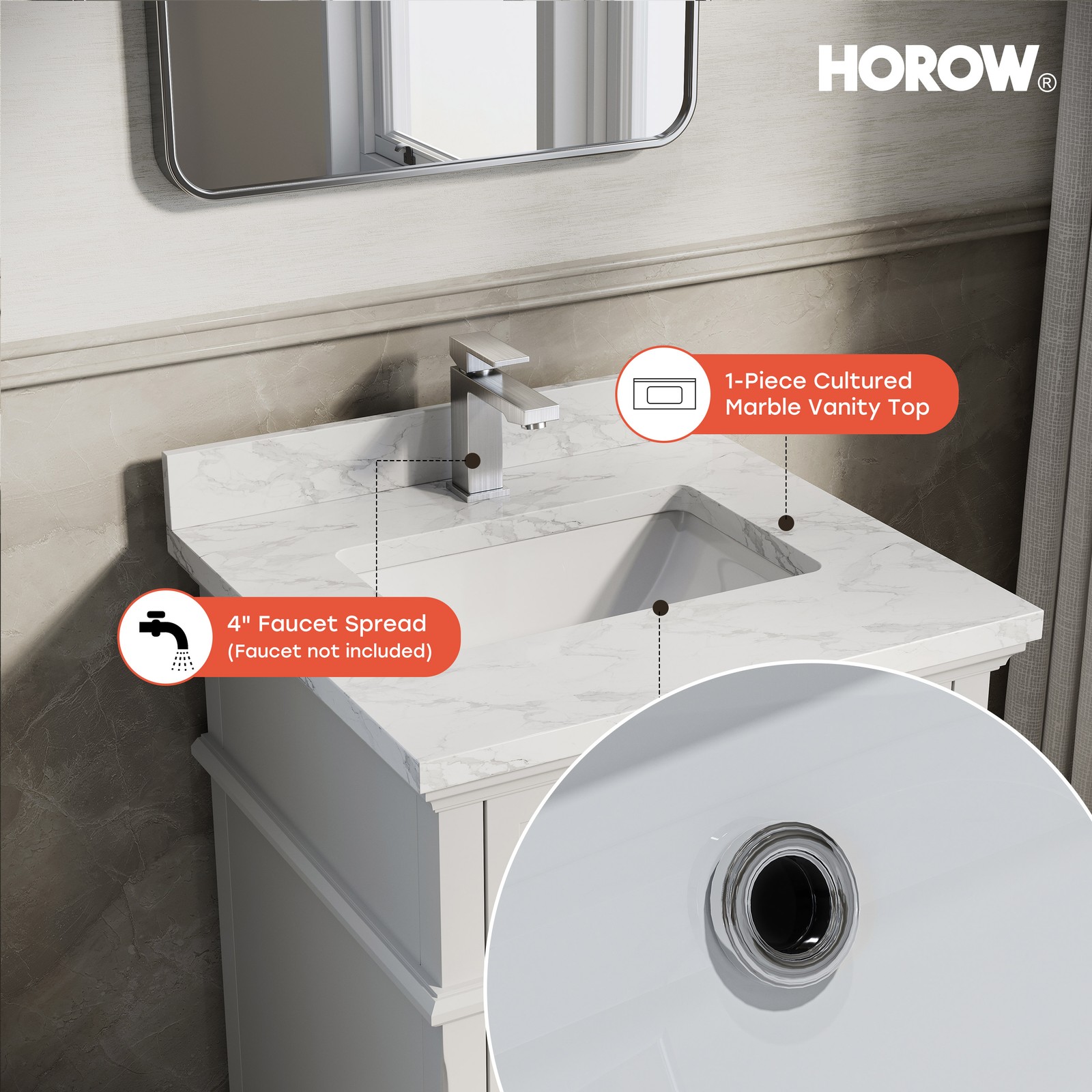 HOROW 24 Inch Bathroom Vanity with Sink, Free Standing Single Basin Vanity Set