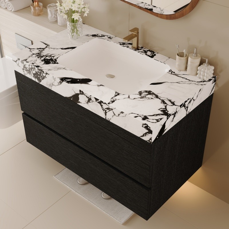 29.9″ Modern Floating Bathroom Vanity with Faux Marble Top and Ceramic Sink