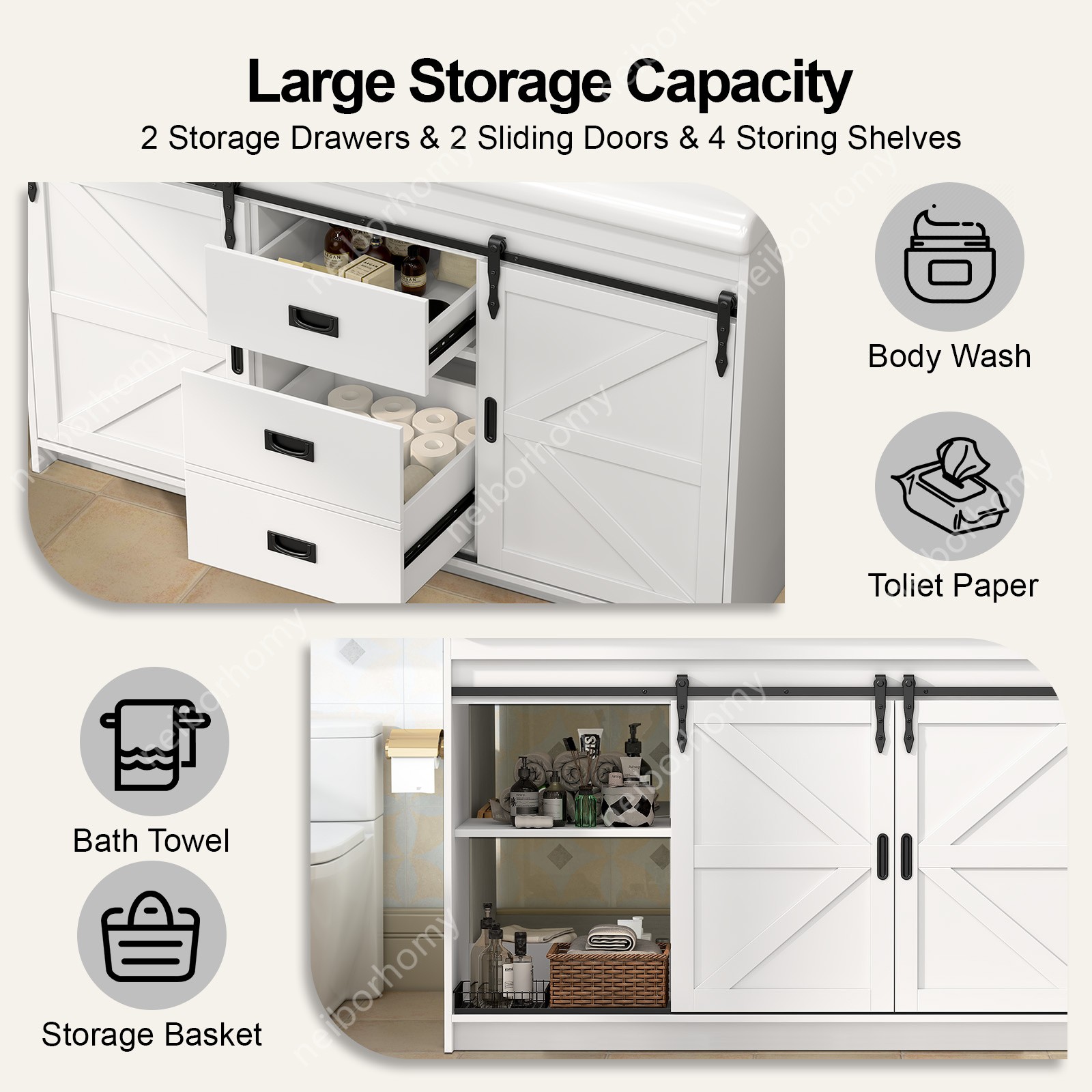 Double Sink Bathroom Vanity Cabinet Complete Set Ceramic Basin Bathroom Unit