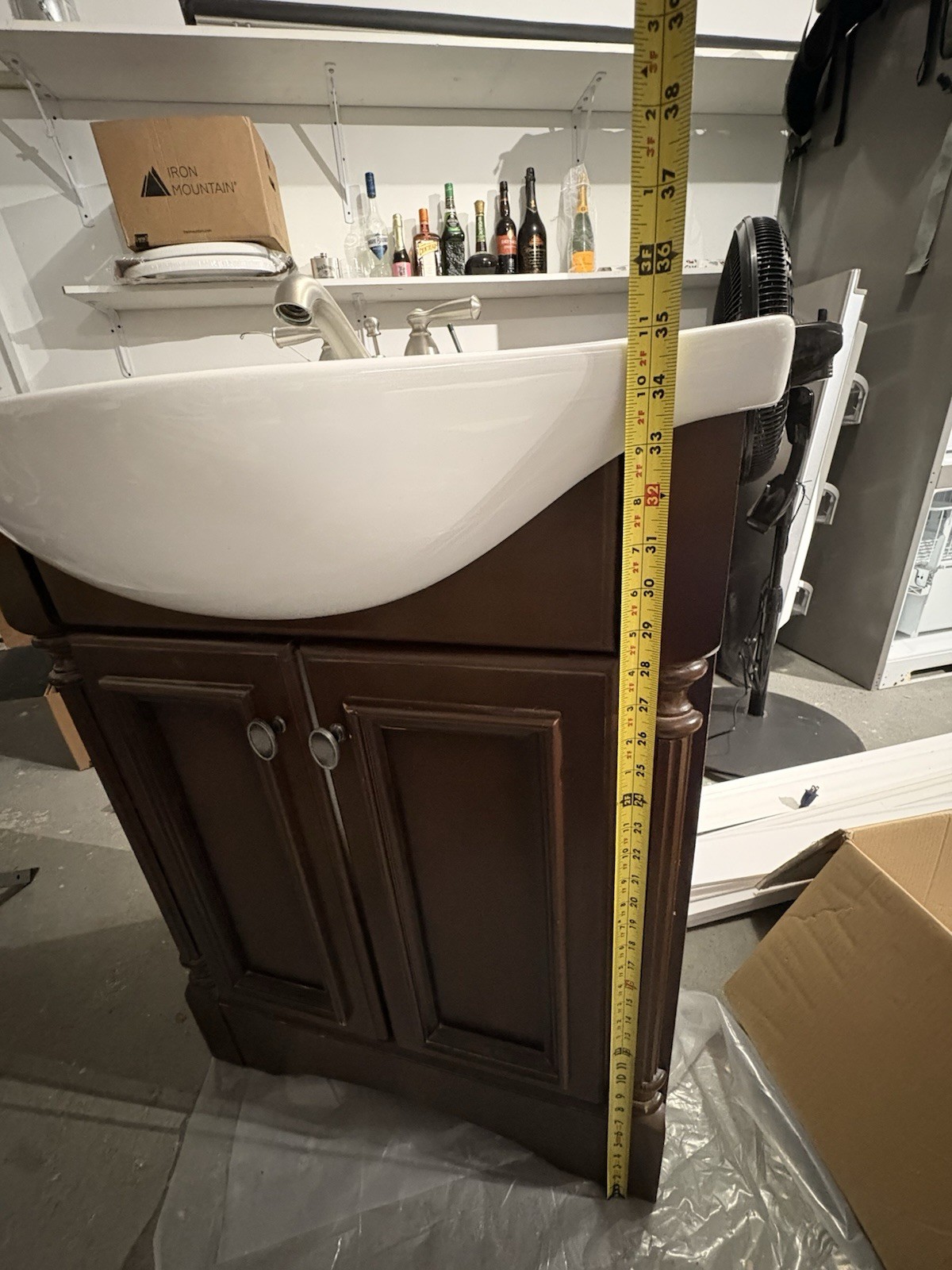 Freestanding Single Sink Bathroom Vanity w/ Mirror, Brown Wood, 28x12x36″