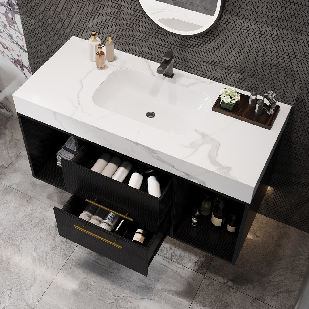 39.4″ Floating Bathroom Vanity Cabinet w/Sink,2 Drawers Wall Mounted Bath Vanity