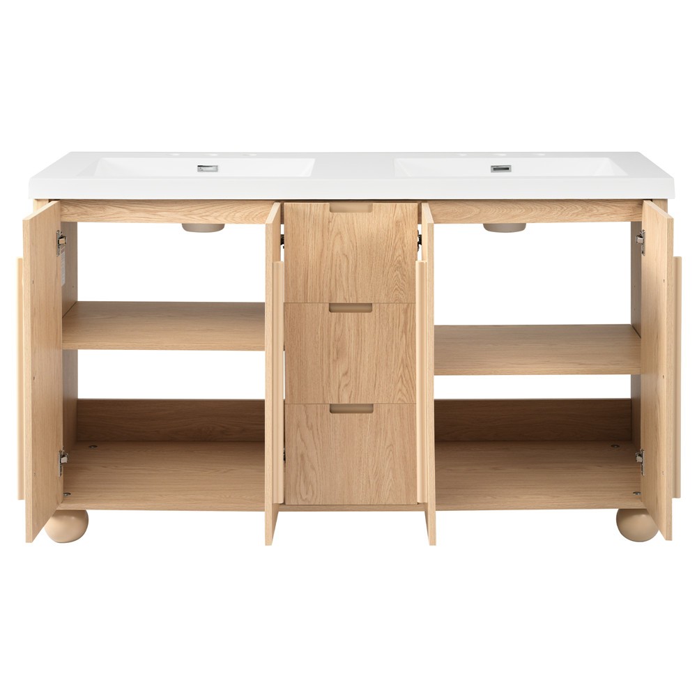 59″ Bathroom Vanity w/Double Sink,Freestanding Vanity Cabinet, 3 Drawers, 4 Door