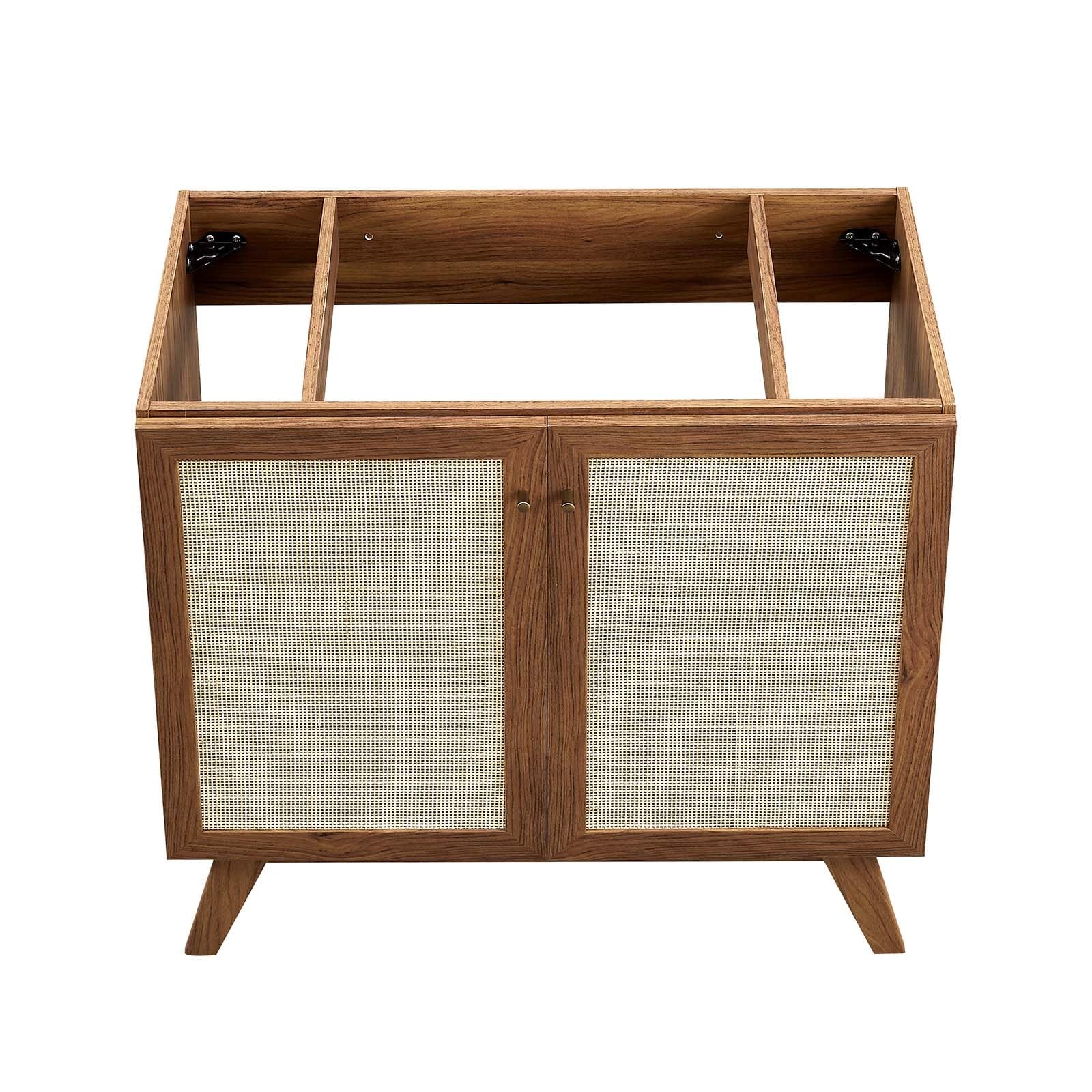 Modway Soma 36″ Modern Wood Bathroom Vanity Cabinet with Rattan Door in Walnut