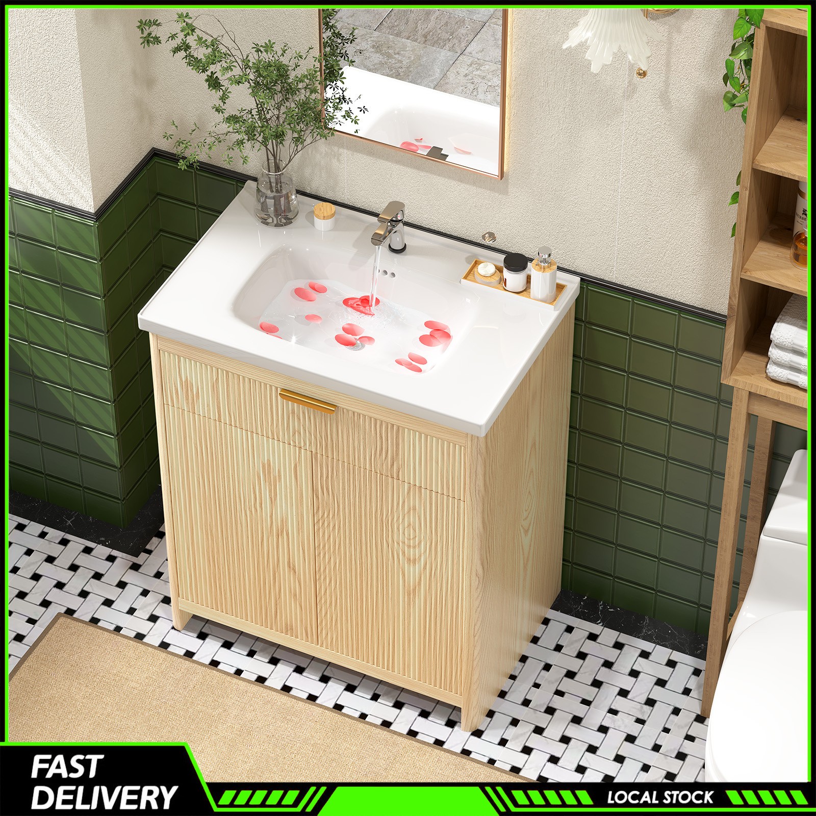 31″ Bathroom Vanity with Vanity Top Ceramic Sink, Storage Cabinet & Flip Drawer