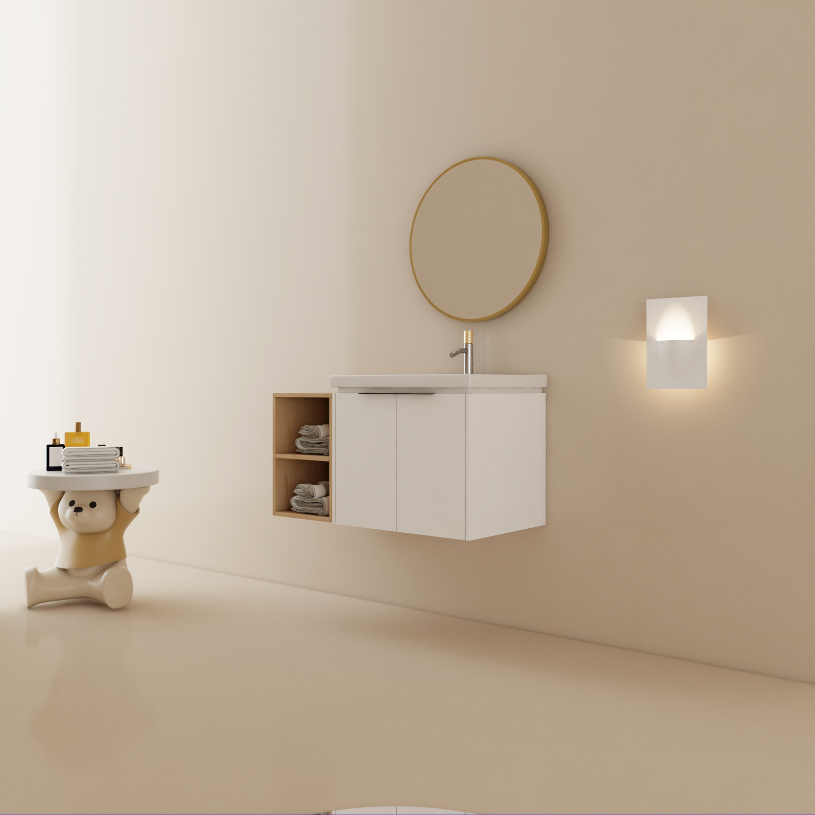36″ Wall Mounted Bathroom Vanity with Sink Basin Storage Cabinet +Small Shelves