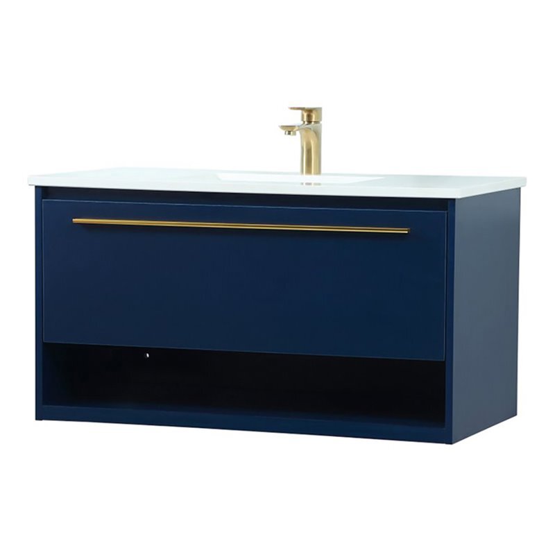 Elegant Decor Roman 36″ Aluminum Alloy MDF Single Bathroom Vanity in Blue