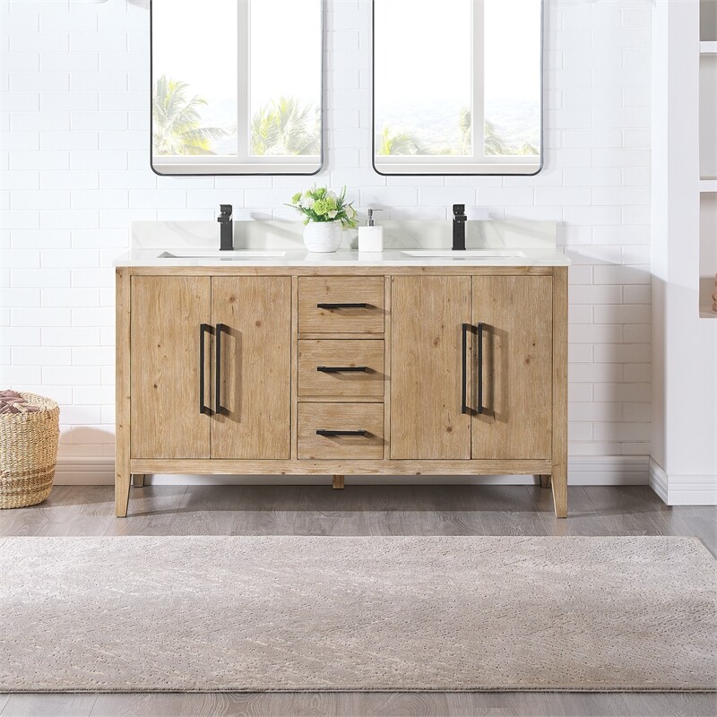 Altair Design Laurel 60″ Wood Vanity without Mirror in Weathered Fir Brown/White
