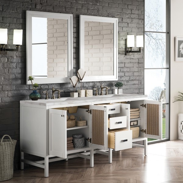 72″ James Martin Addison E444-V72-GW-3WZ Double Vanity Cabinet White Zeus Top