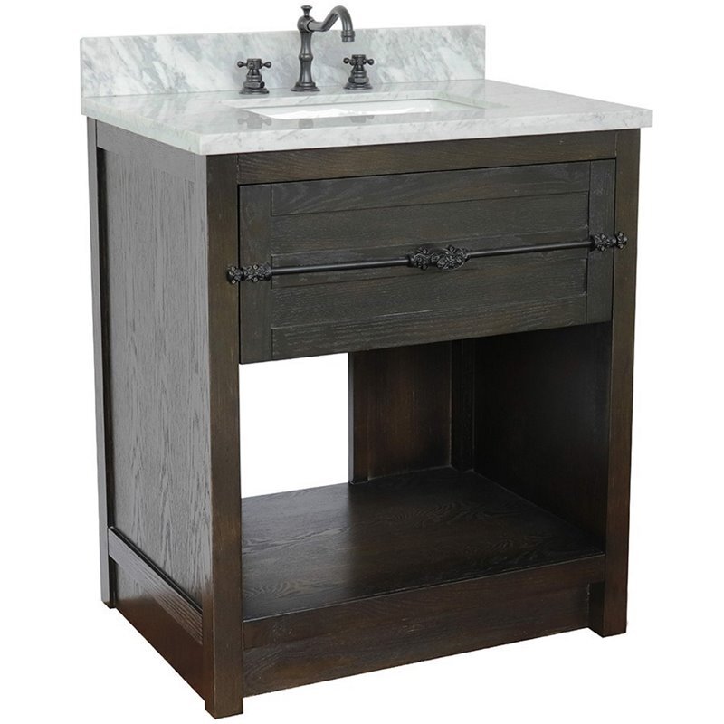 Plantation 31″ Solid Wood Rectangle Sink Vanity with White Carrara in Brown