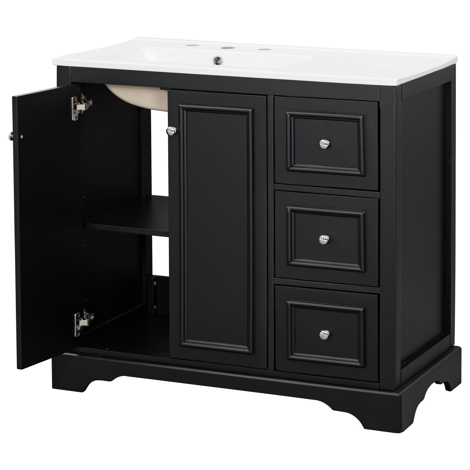 36 Inch Transitional Bathroom Vanity with Ceramic Sink, Black