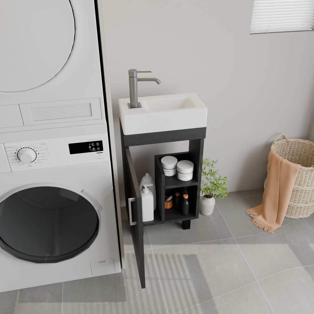 16″ Freestanding Bathroom Vanity with Sink for Small Spaces, Soft-Close
