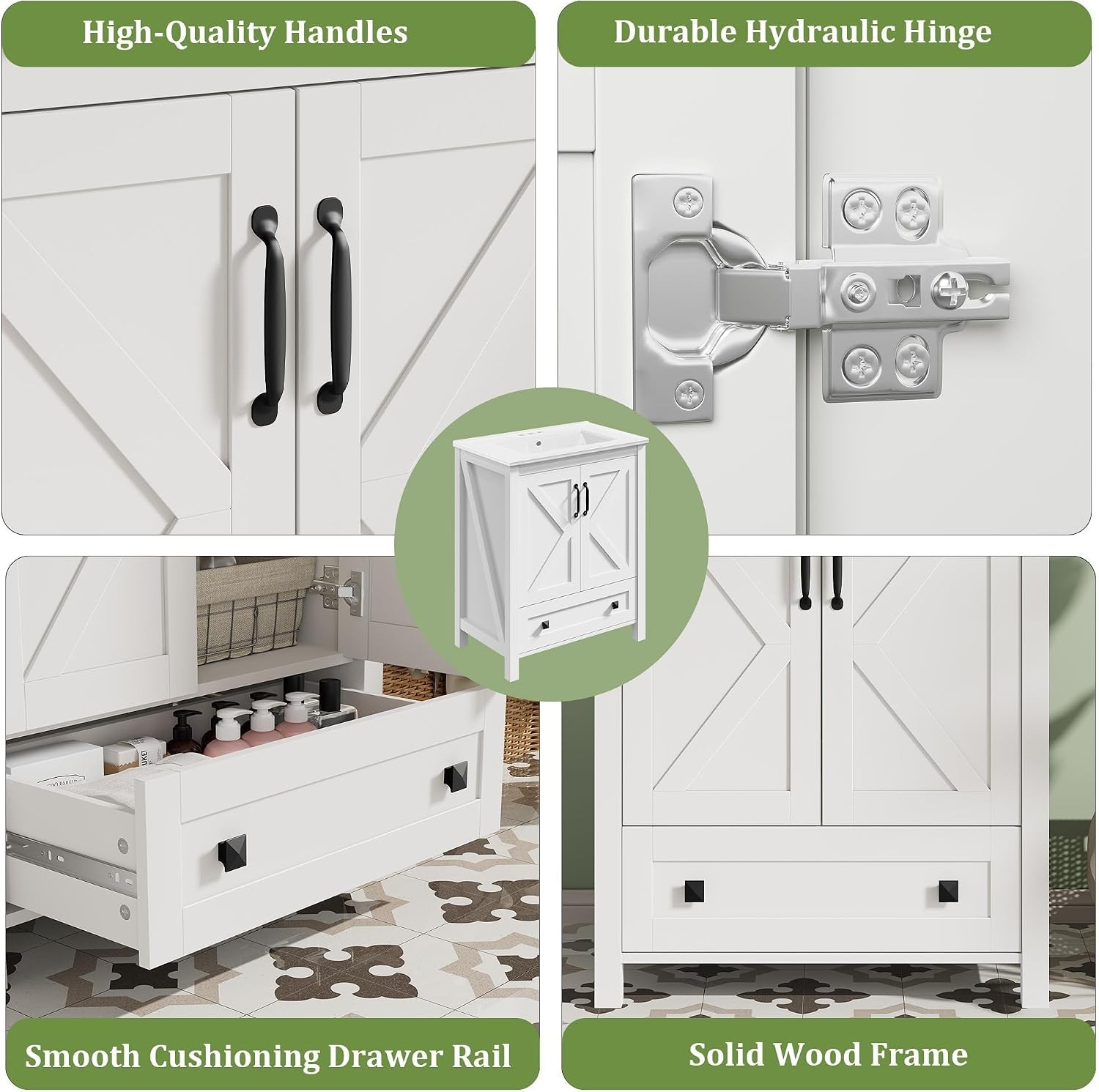30” Bathroom Vanity with Sink Freestanding Cabinet 2 Colors w/ 2 Doors & Drawer