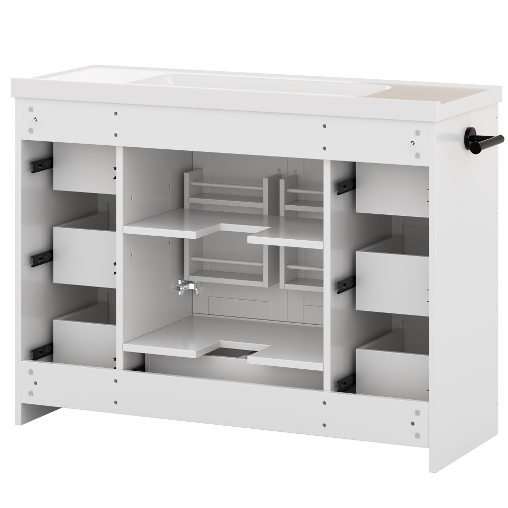 48in Bathroom Vanity W/Sink Ceramic Top Backsplash 6 Drawers Towel Bar Storage