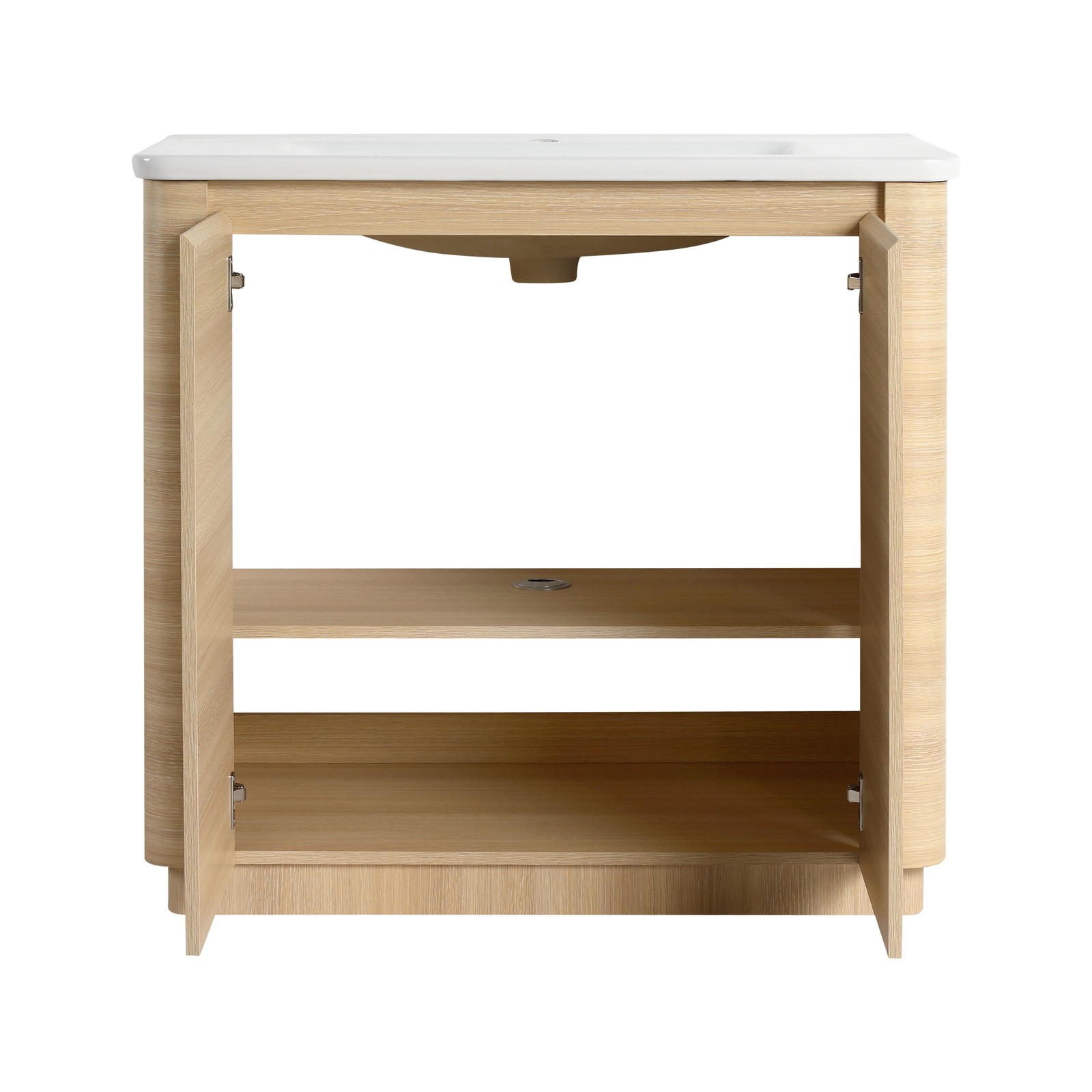 36” Plywood Freestanding Bathroom Vanity W/White Ceramic Sink 2 Doors Oak Color