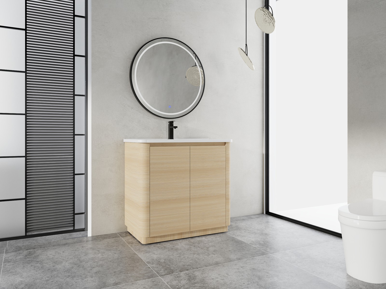36” Plywood Freestanding Bathroom Vanity W/White Ceramic Sink 2 Doors Oak Color