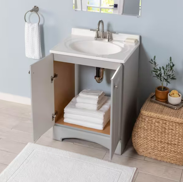 Glacier Bay 25″ Single-Sink Vanity – Pearl Gray with White Cultured Marble Top