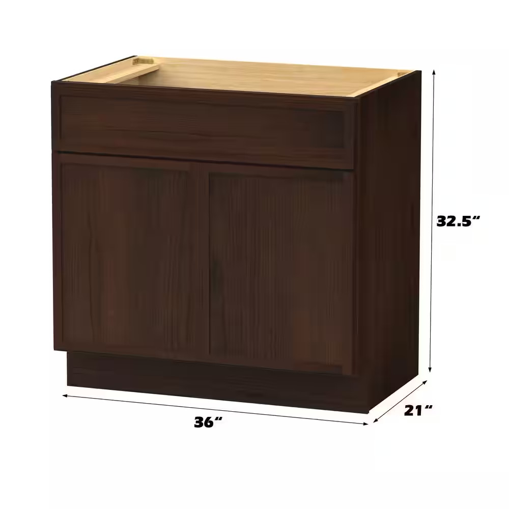 36 In. W X 21 In. D X 32.5 In. H 2-Doors Bath Vanity Cabinet without Top in Brow