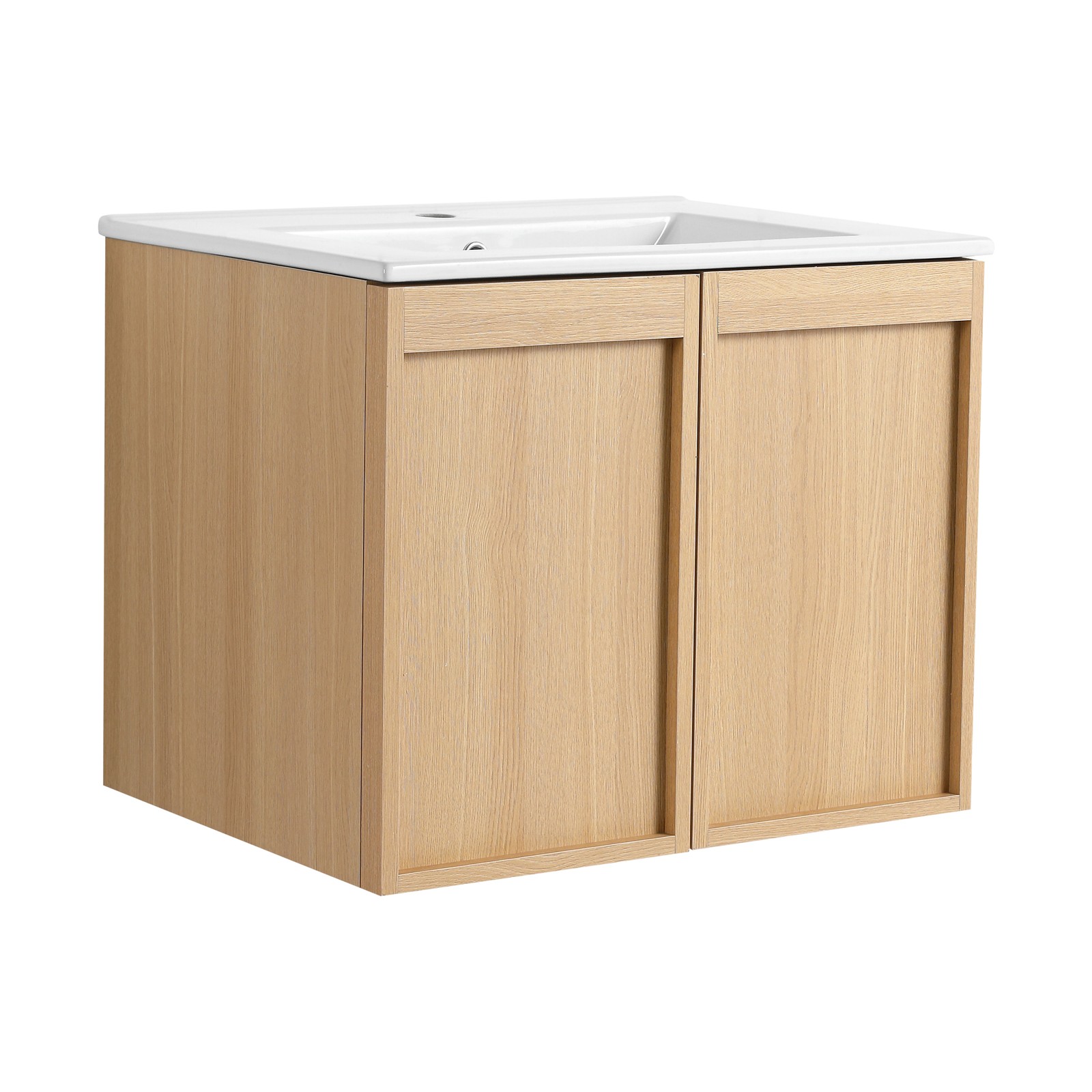 24″ Floating Bathroom Vanity with Sink, Light Oak Wall-Mounted Cabinet
