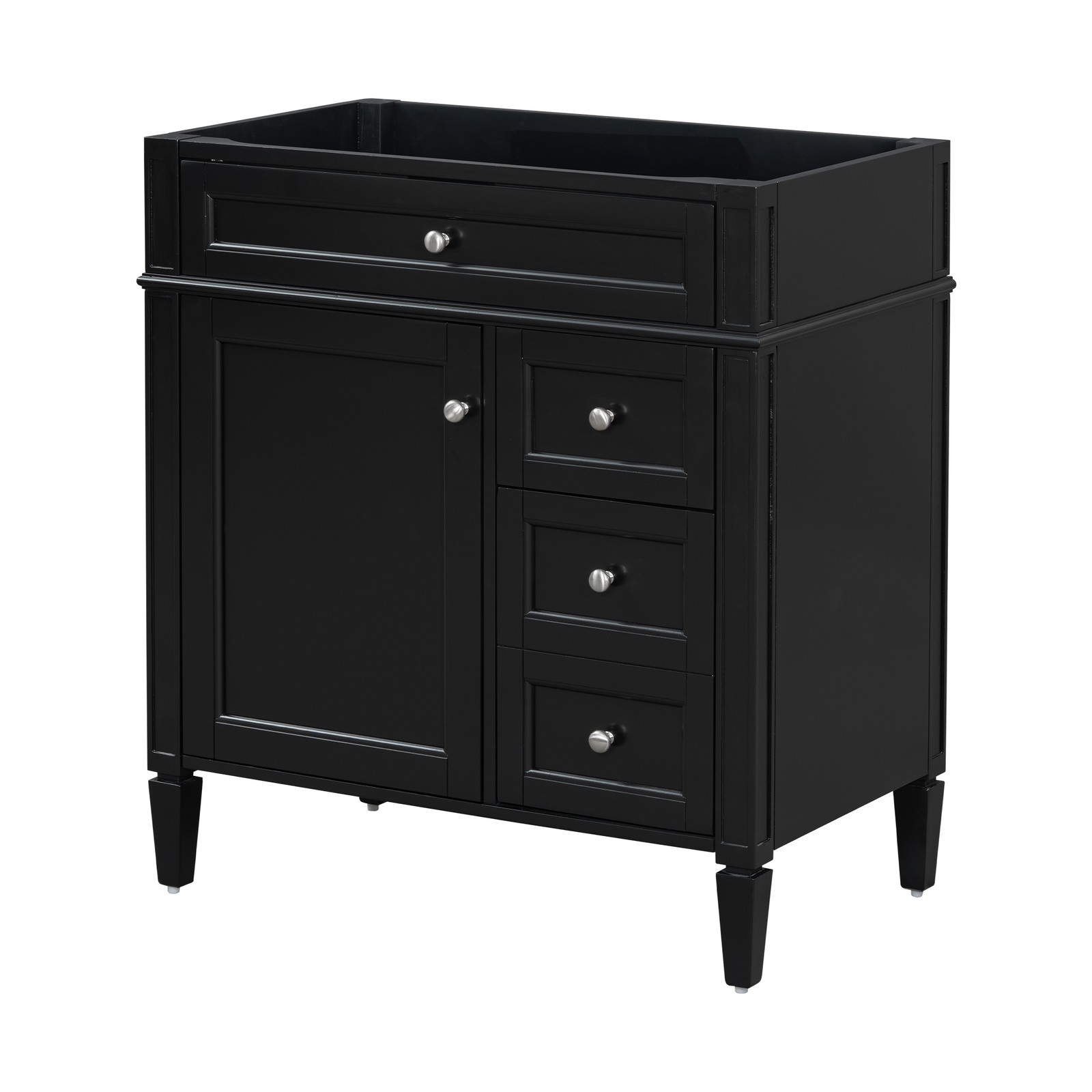 30″ Bathroom Vanity Cabinet Black Solid Wood MDF 2 Drawers