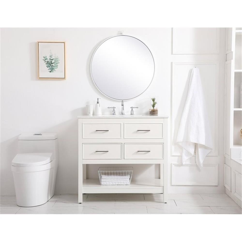 Pemberly Row 36″ Aluminum Alloy & MDF Single Bathroom Vanity in White