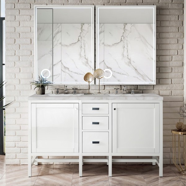 60″ James Martin Addison E444-V60D-GW-3VSL Double Vanity Cabinet Silver Top