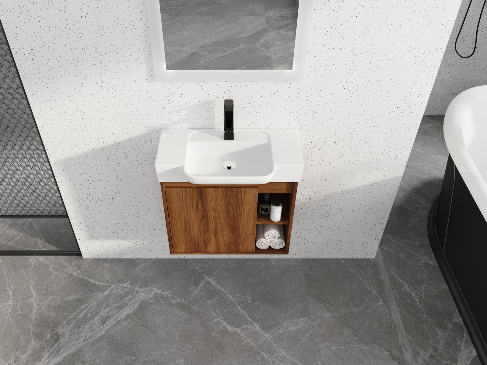 24in Plywood Wall-Mounted Bathroom Vanity W/ Ceramic Sink Basin and Shelf Brown