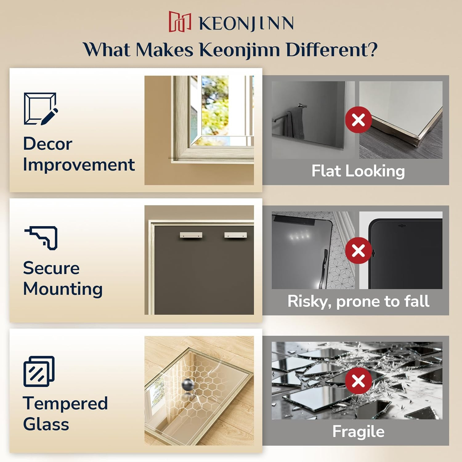 Keonjinn 20″ X 30″ Brushed Nickel Bathroom Mirrors for over Sink, Silver Vanity
