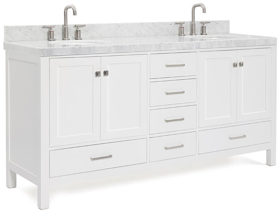 Ariel A072DCW5OVO Cambridge 72″ – White / Italian Carrara Marble Top / Brushed