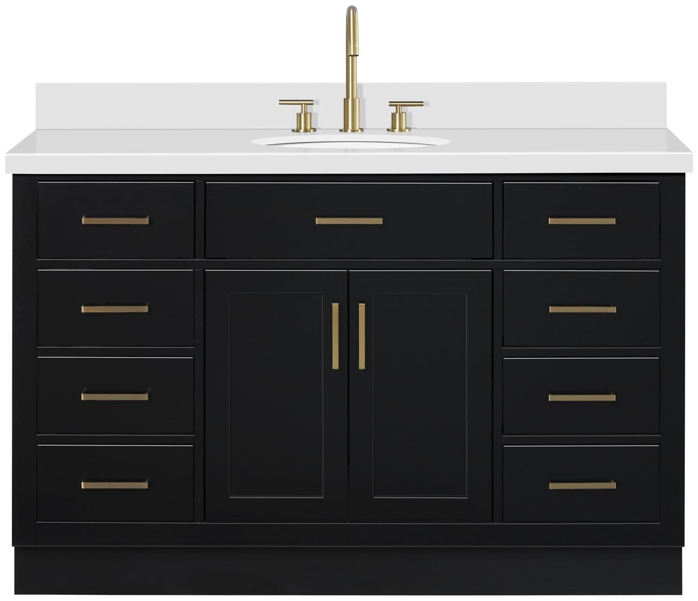 Ariel T055SWQOVO Hepburn 55″ – Black / Pure White Quartz Top / Satin Brass