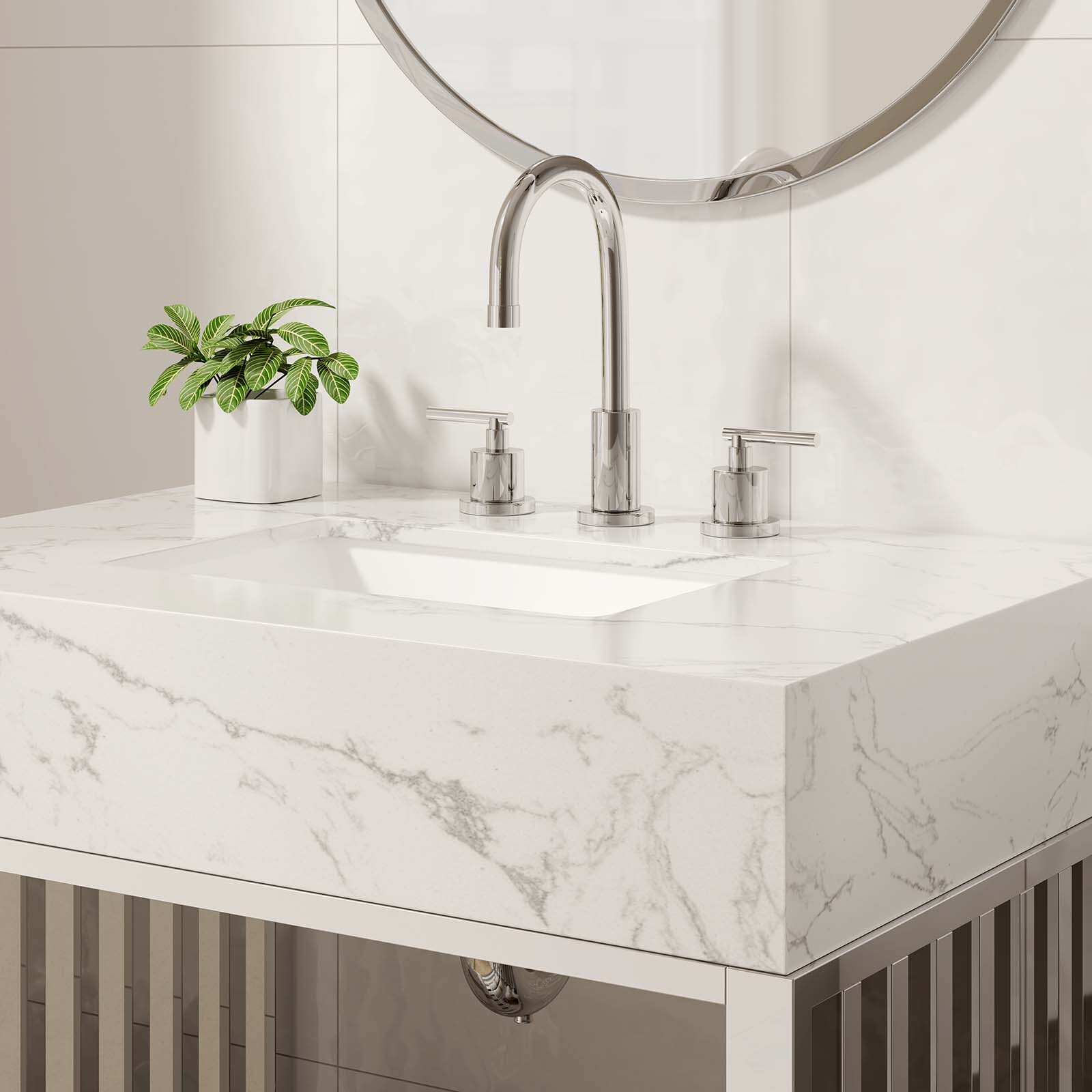 Modway Gridiron 30″ Bathroom Vanity in White Silver