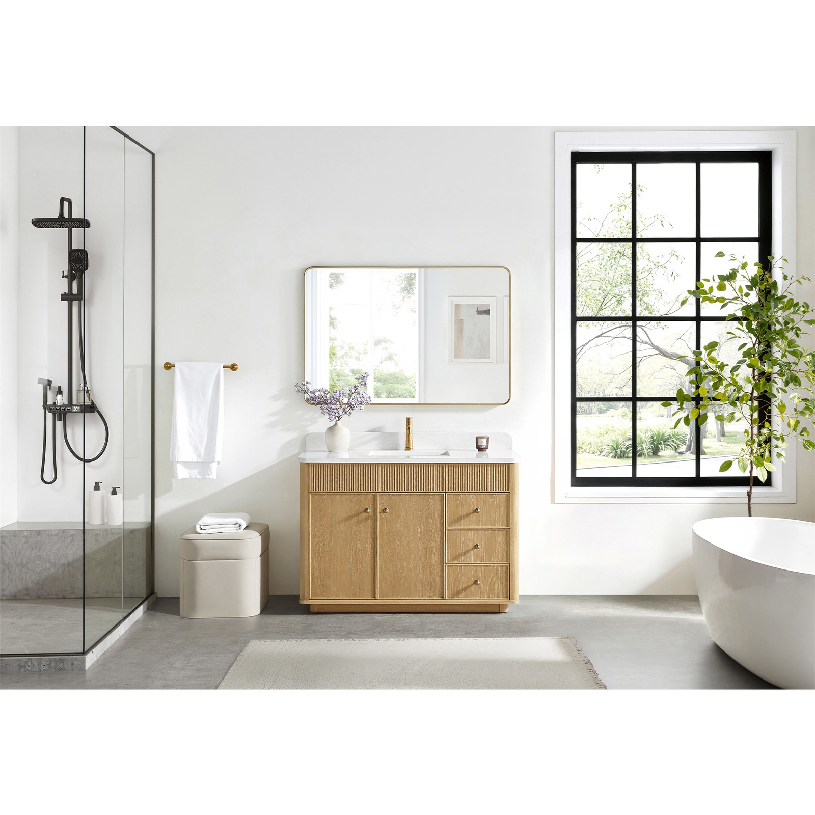 Zogno 48″ Solid Wood Single Bath Vanity in Washed Ash Gray with White Stone Top