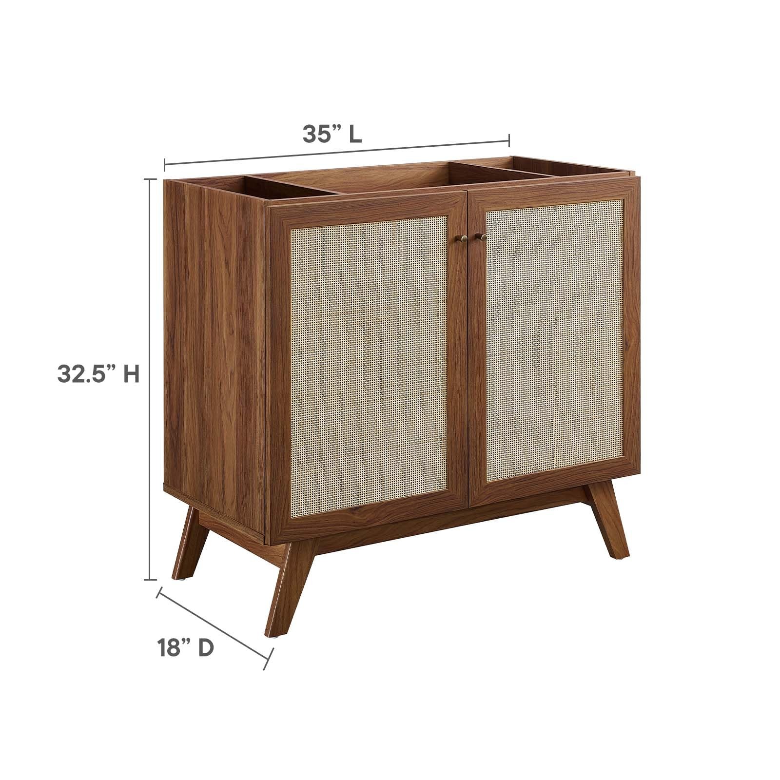 Modway Soma 36″ Modern Wood Bathroom Vanity Cabinet with Rattan Door in Walnut