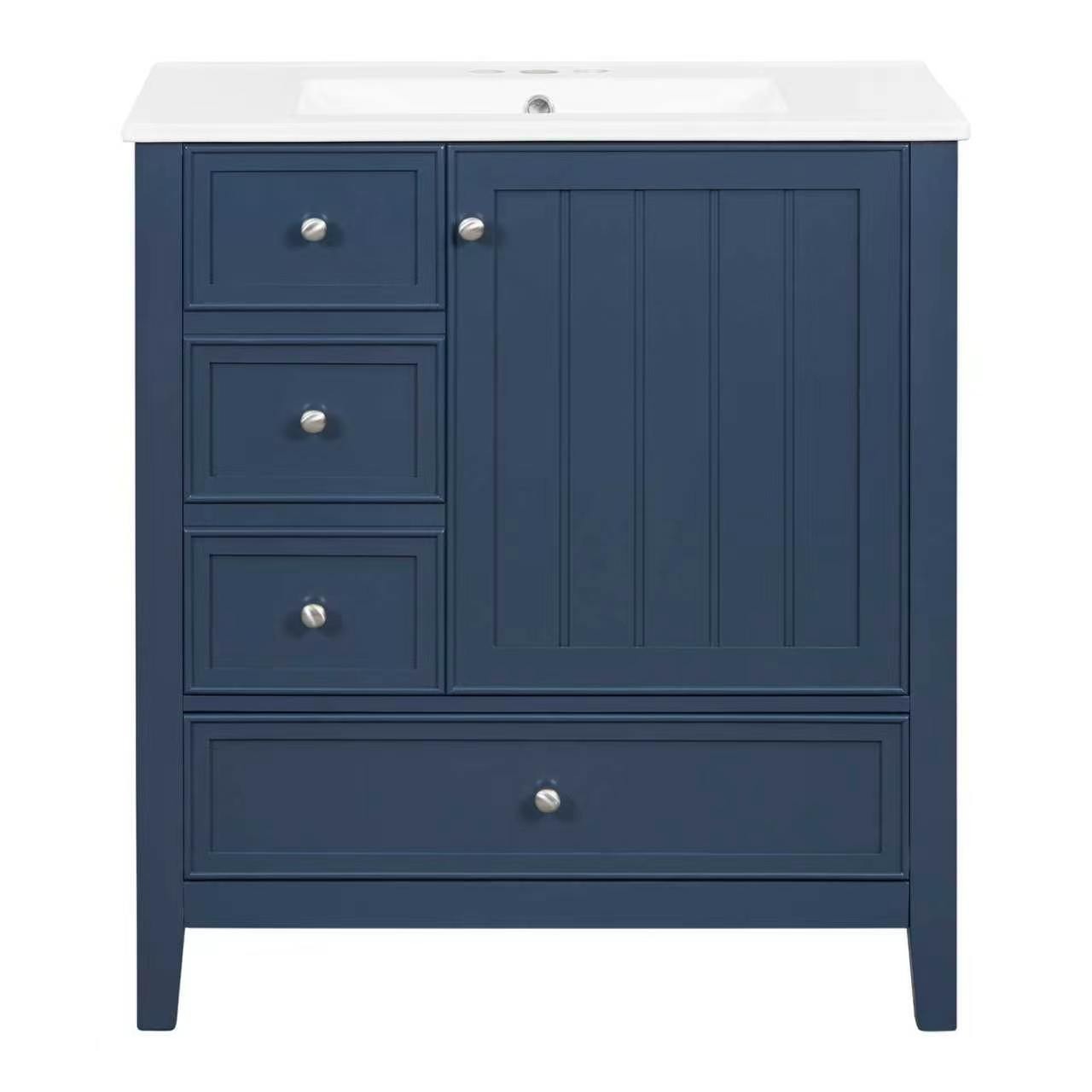 30″ Blue Bathroom Vanity with Sink, 1 Cabinet & 3 Drawers, Solid Wood & MDF