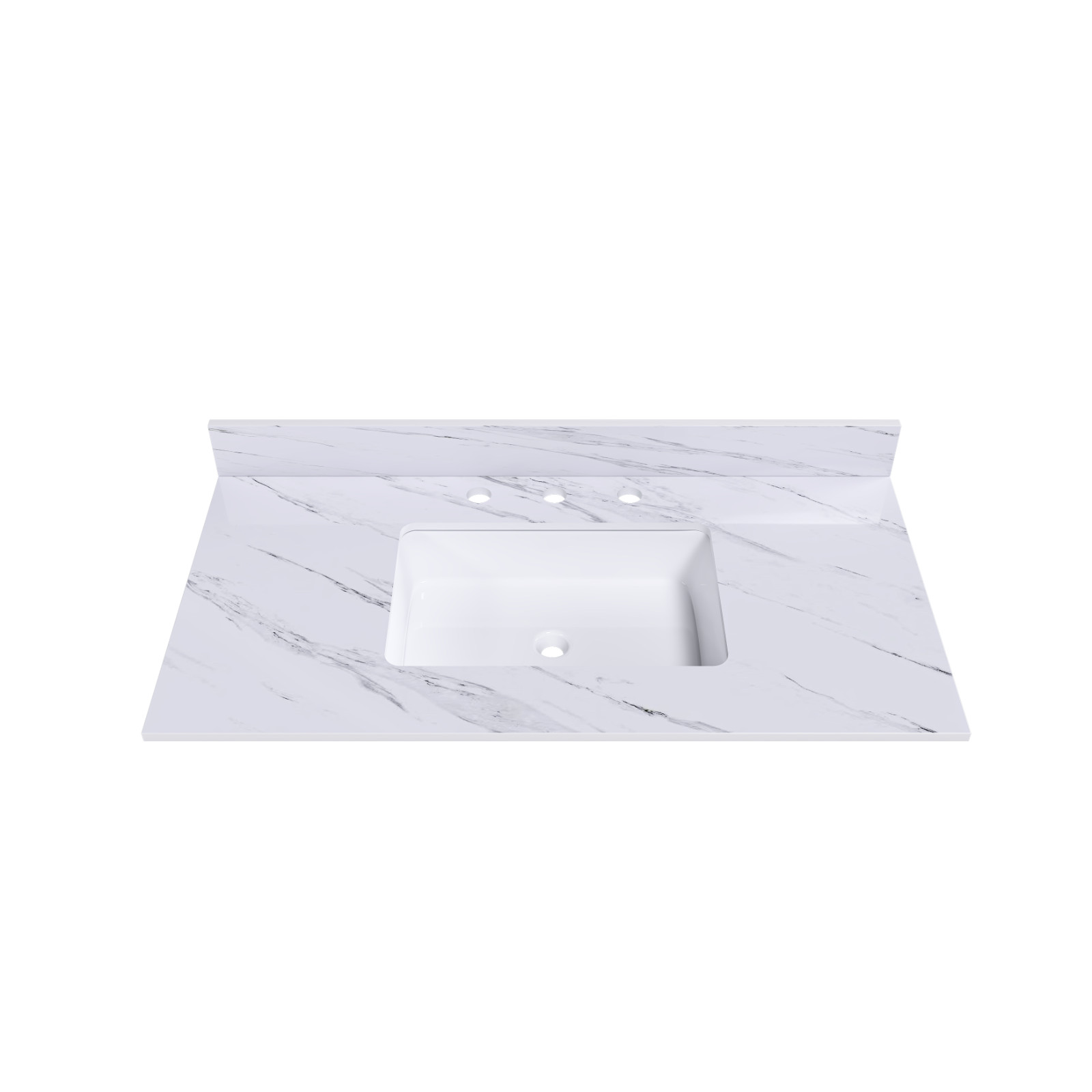 43″ White Marble Vanity Top w/ Undermount Sink, 1 Holes, 4″ Backsplash