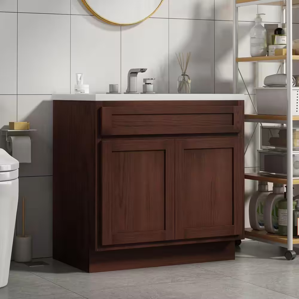 30 In. W X 21 In. D X 32.5 In. H 2-Doors Bath Vanity Cabinet Only in Brown (Unas