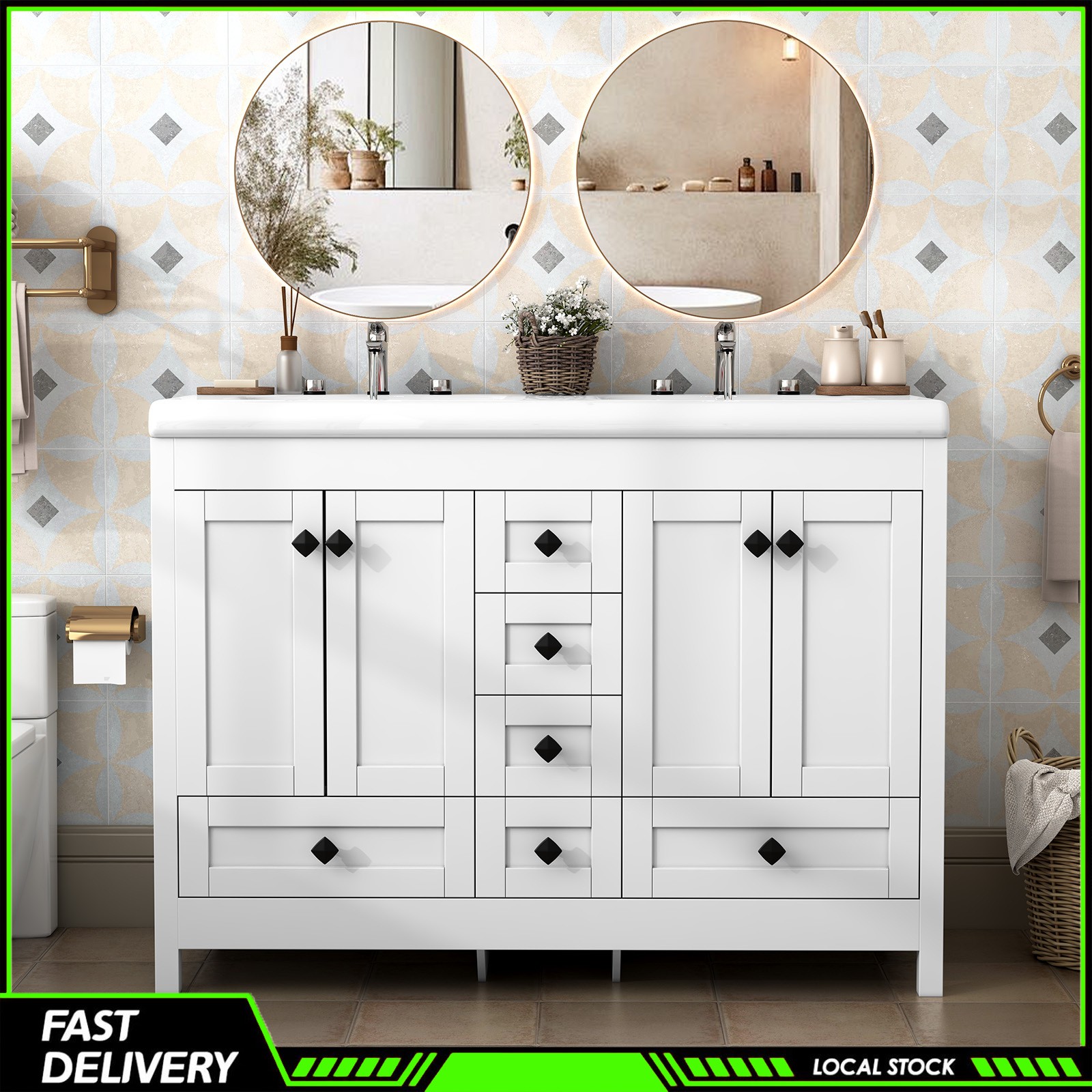47″ Modern Bathroom Vanity with Double Sink Wooden Bathroom Storage Cabinet NEW