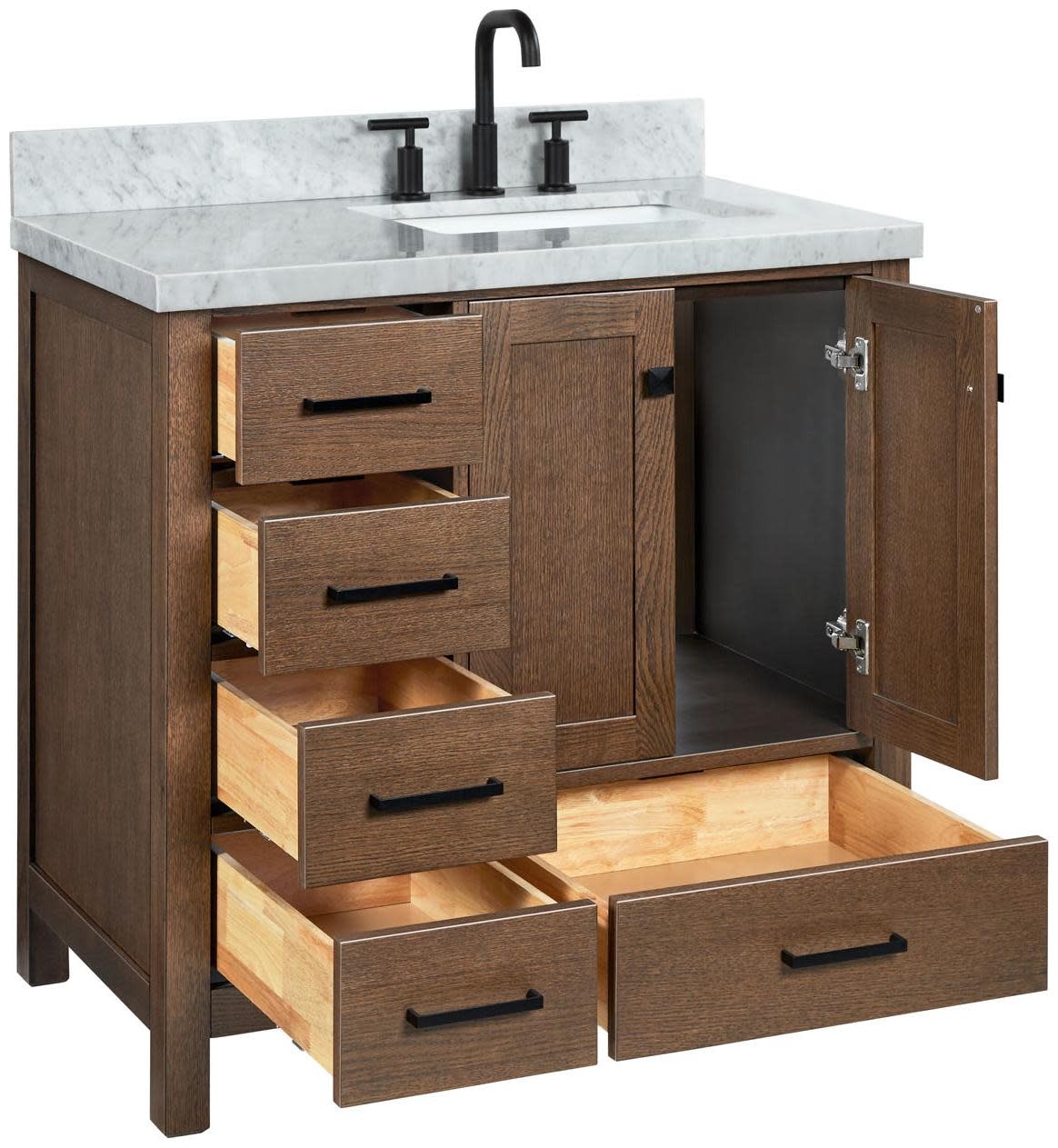 Ariel A037SRCWRVO Cambridge 37″ – Brown Oak / Carrara White Marble / Satin Brass