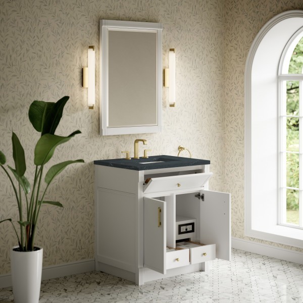 30″ James Martin Bellshire 660-V30-BW-3CSP Vanity Cabinet Charcoal Soapstone Top