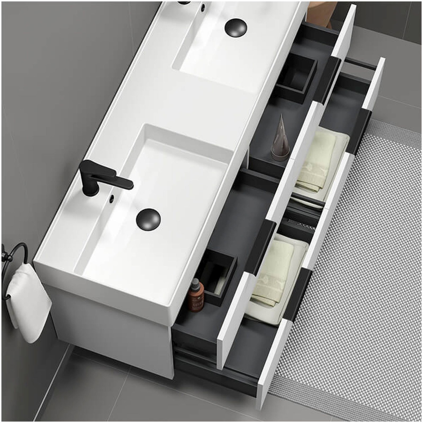 Nameeks Derin-5618-W-2 Derin 54″ Wall Mounted Double Basin Vanity – Black