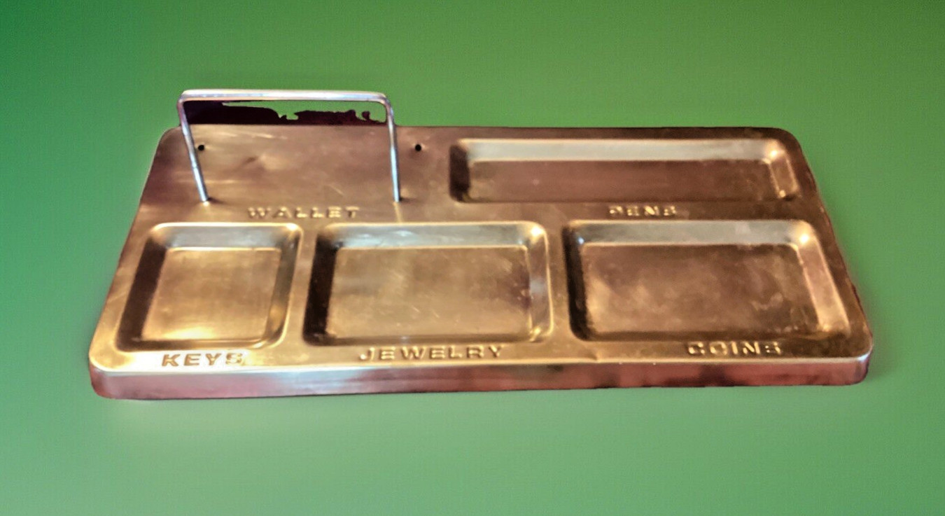 Valet Tray Vintage Brass Wallet Pens Jewelry Keys Coins Holder 12×5.5″ Decor