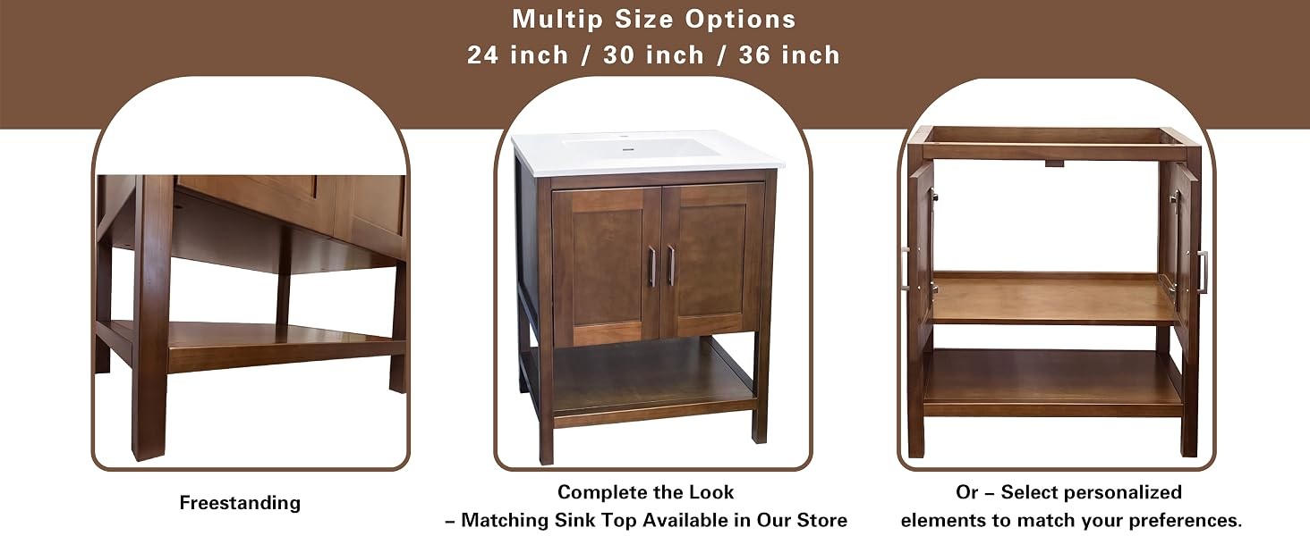 24″ Natural Wood Bathroom Vanity Base Only – Freestanding Solid Wood Sink