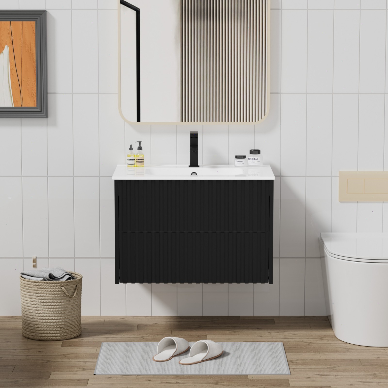 24″/ 30″/ 36″ Wall Mounted Bathroom Vanity Set With Sink Top, Faucet And Drain