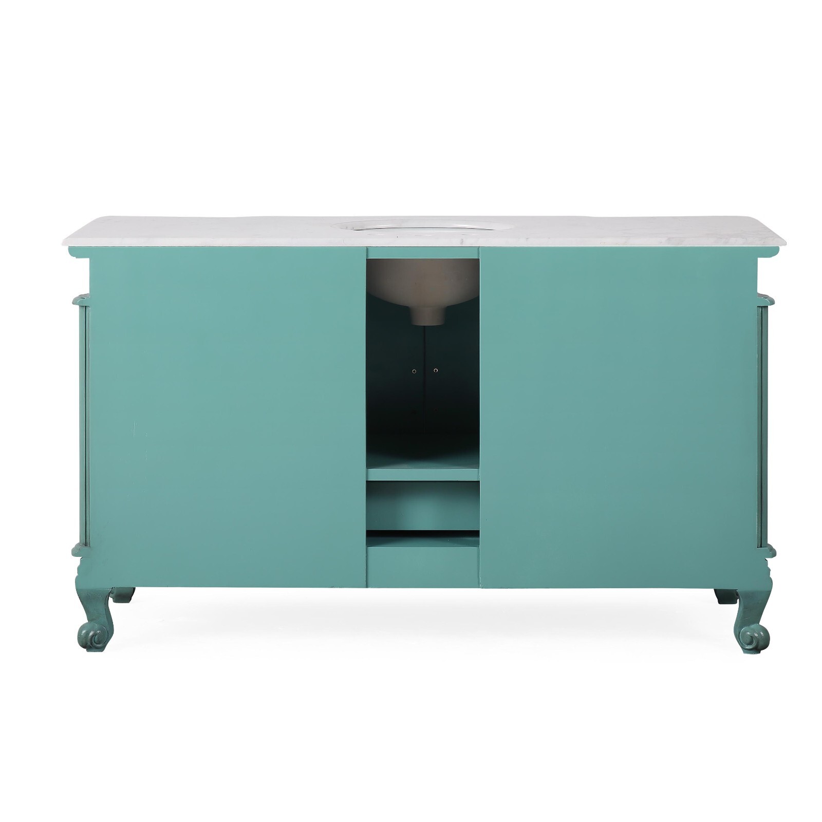 60″ Silkroad Exclusive V0299NW60C Single Sink Carrara Marble Top Green Vanity